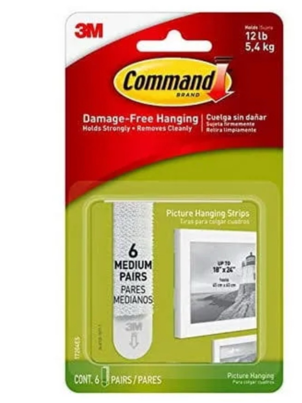 2 pks Picture Hanging Strips - White (Medium, 6 Pairs) holds up to 12 lbs